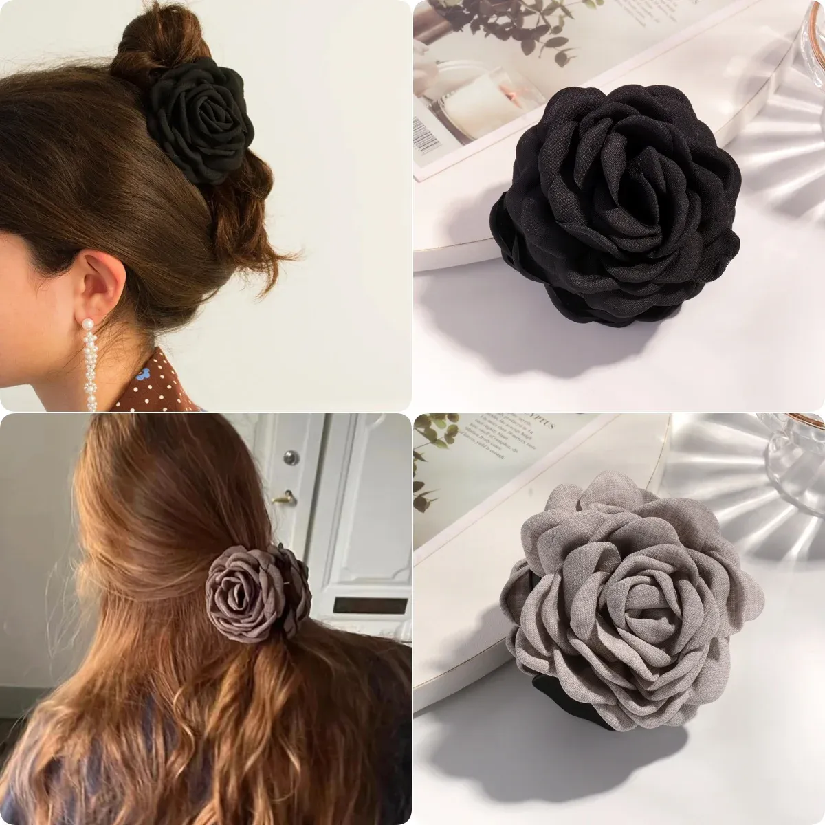 Pince à cheveux en tissu de coton pour femme, 16 coloris, taille moyenne, motif fleur de rose 39