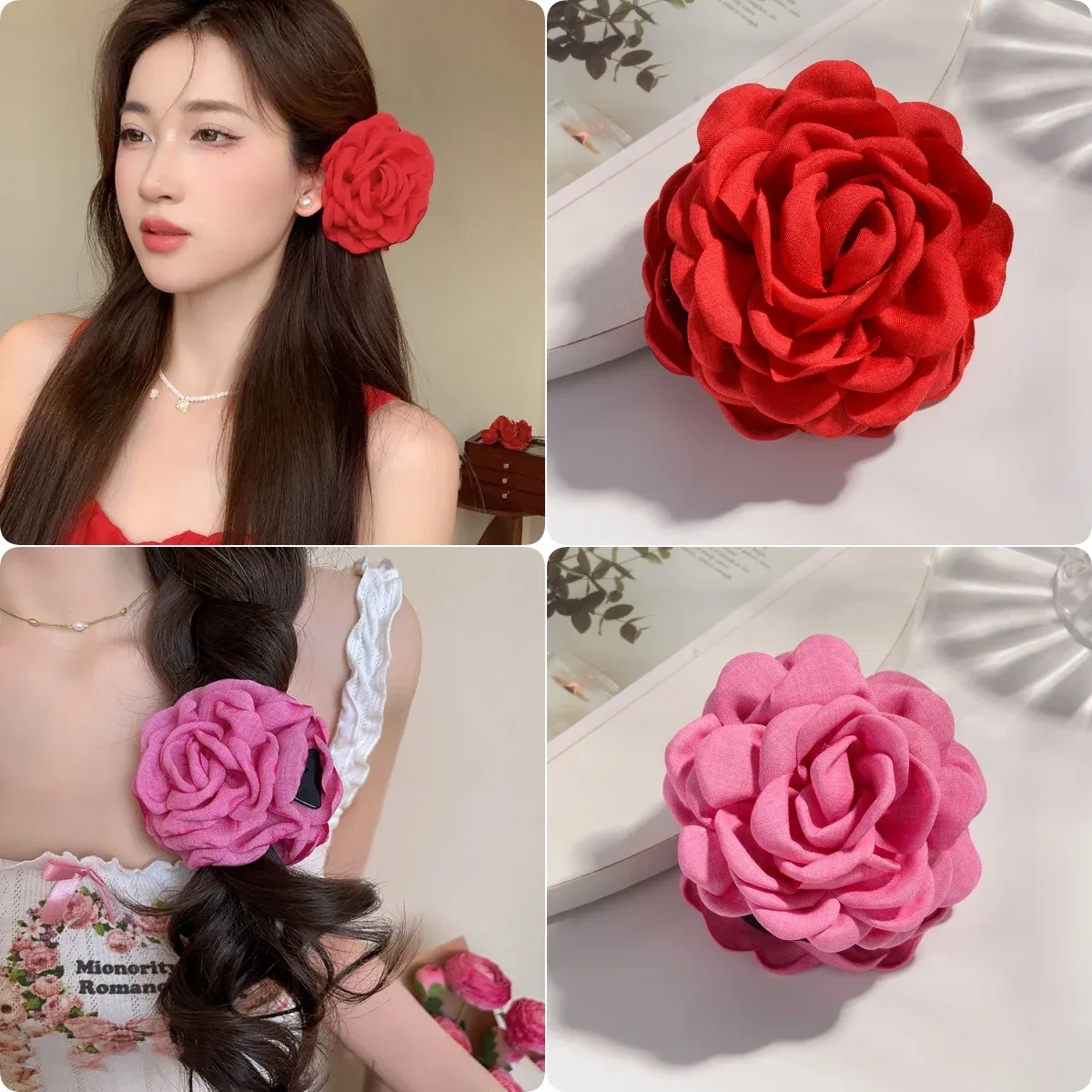 Pince à cheveux en tissu de coton pour femme, 16 coloris, taille moyenne, motif fleur de rose 38