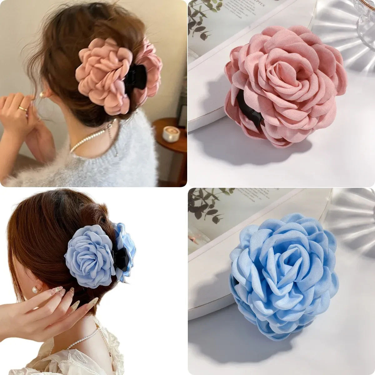 Pince à cheveux en tissu de coton pour femme, 16 coloris, taille moyenne, motif fleur de rose 41