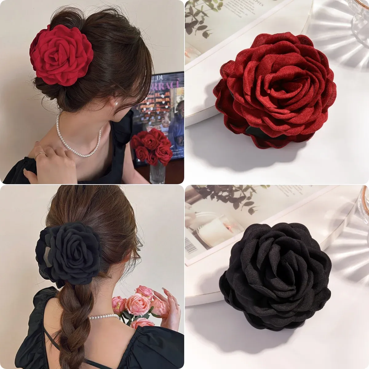 Pince à cheveux en tissu de coton pour femme, 16 coloris, taille moyenne, motif fleur de rose 40