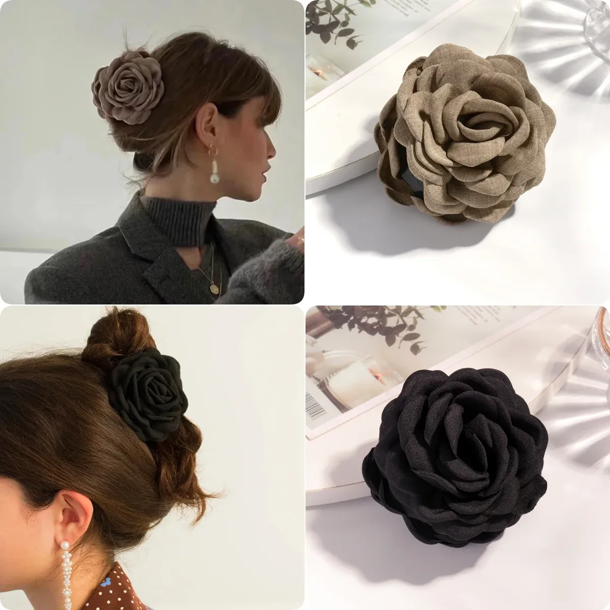 Pince à cheveux en tissu de coton pour femme, 16 coloris, taille moyenne, motif fleur de rose 22