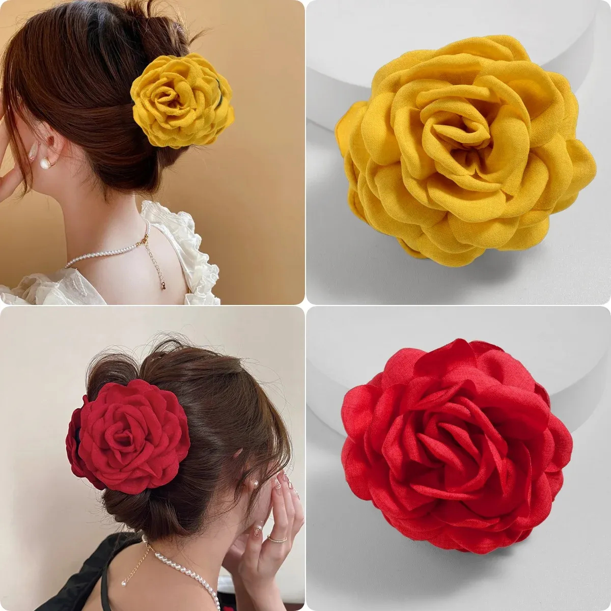 Pince à cheveux en tissu de coton pour femme, 16 coloris, taille moyenne, motif fleur de rose 21