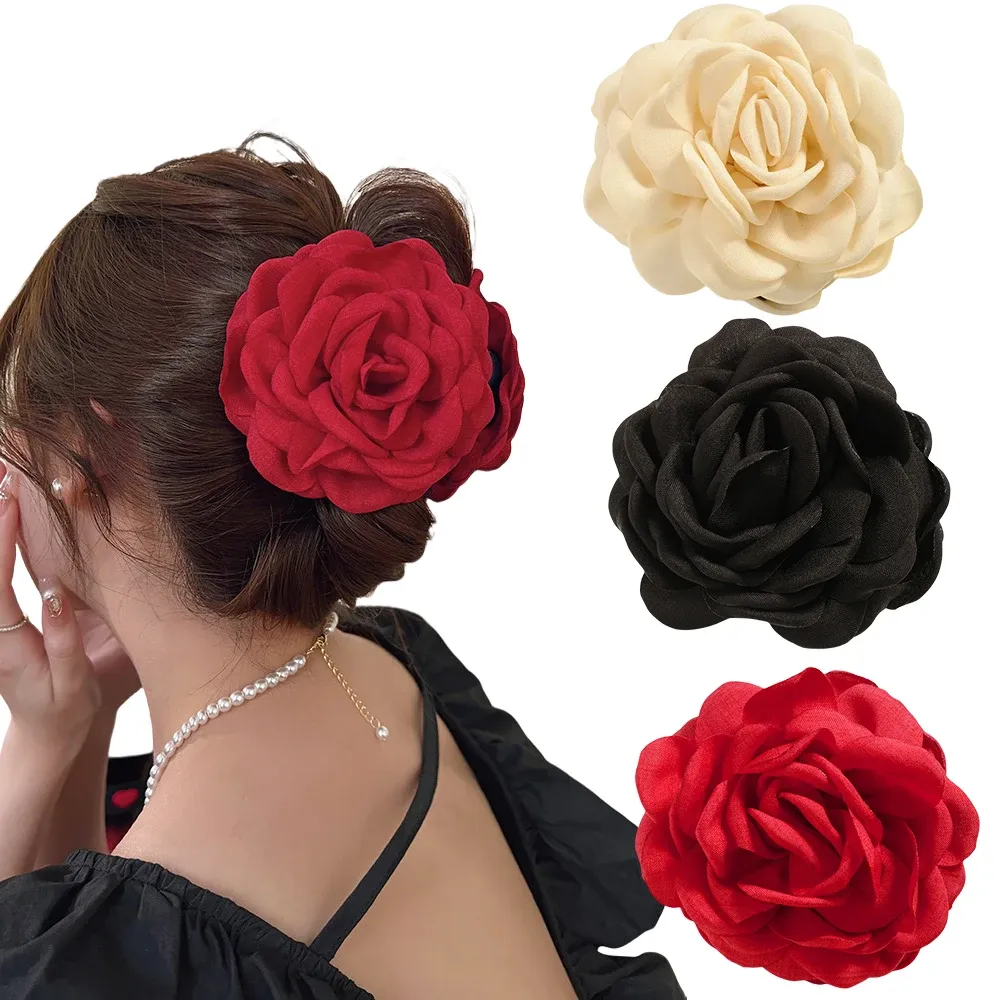Pince à cheveux en tissu de coton pour femme, 16 coloris, taille moyenne, motif fleur de rose 26