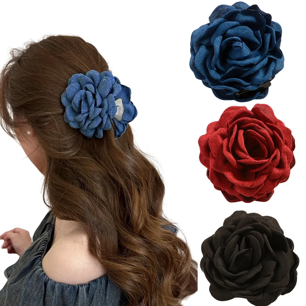Pince à cheveux en tissu de coton pour femme, 16 coloris, taille moyenne, motif fleur de rose 30