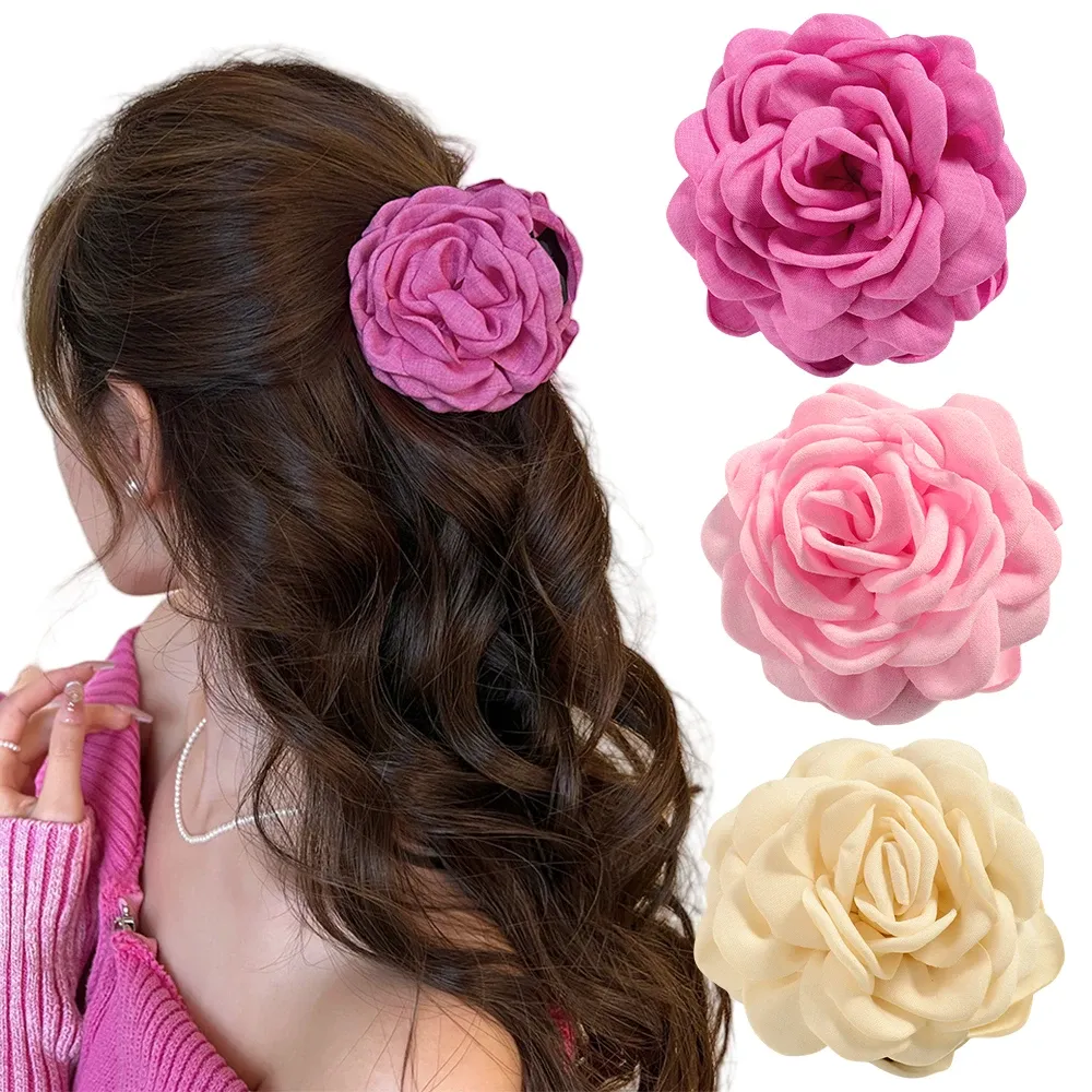 Pince à cheveux en tissu de coton pour femme, 16 coloris, taille moyenne, motif fleur de rose 28