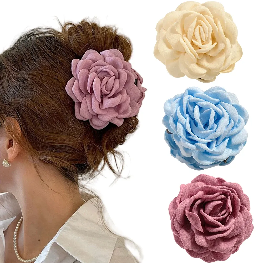 Pince à cheveux en tissu de coton pour femme, 16 coloris, taille moyenne, motif fleur de rose 34