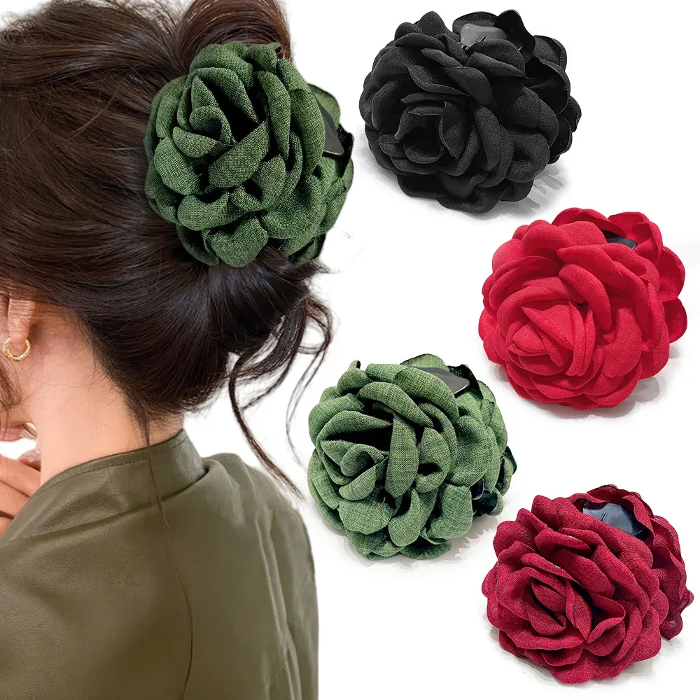 Pince à cheveux en tissu de coton pour femme, 16 coloris, taille moyenne, motif fleur de rose 32