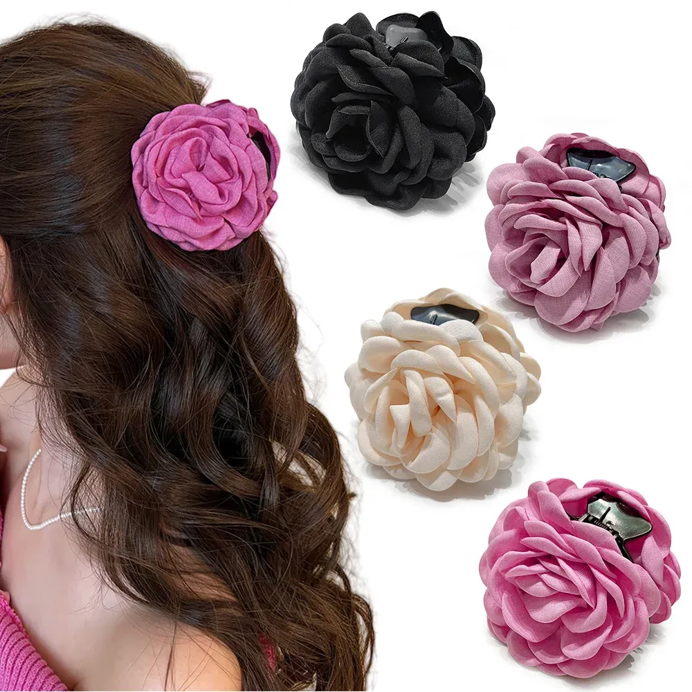 Pince à cheveux en tissu de coton pour femme, 16 coloris, taille moyenne, motif fleur de rose 11
