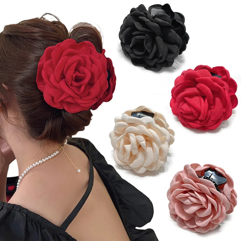 Pince à cheveux en tissu de coton pour femme, 16 coloris, taille moyenne, motif fleur de rose 9