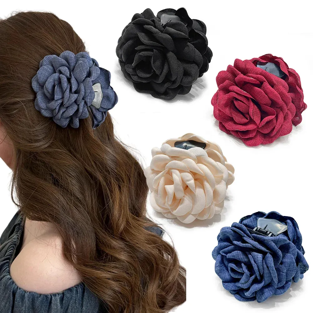 Pince à cheveux en tissu de coton pour femme, 16 coloris, taille moyenne, motif fleur de rose 15