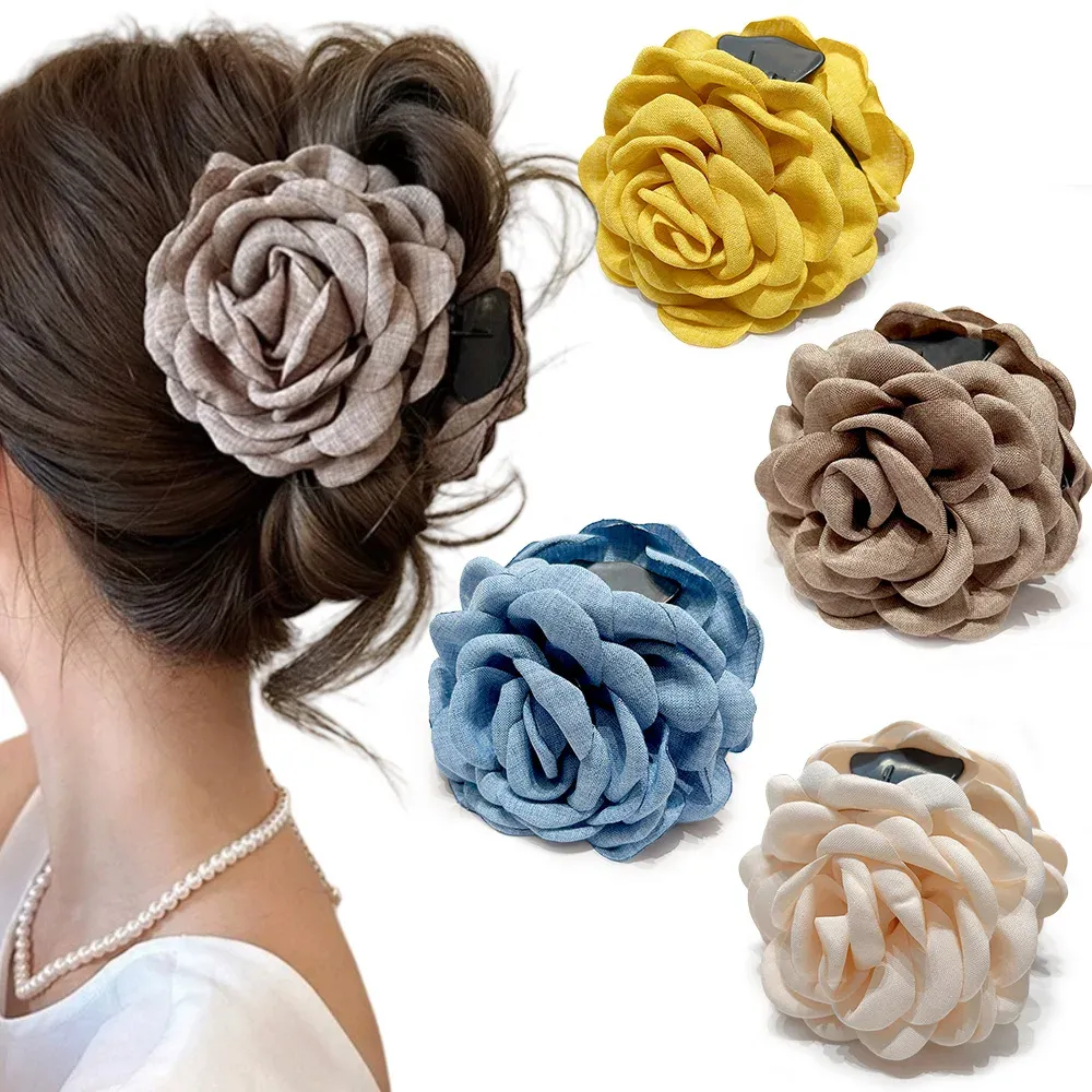 Pince à cheveux en tissu de coton pour femme, 16 coloris, taille moyenne, motif fleur de rose 13