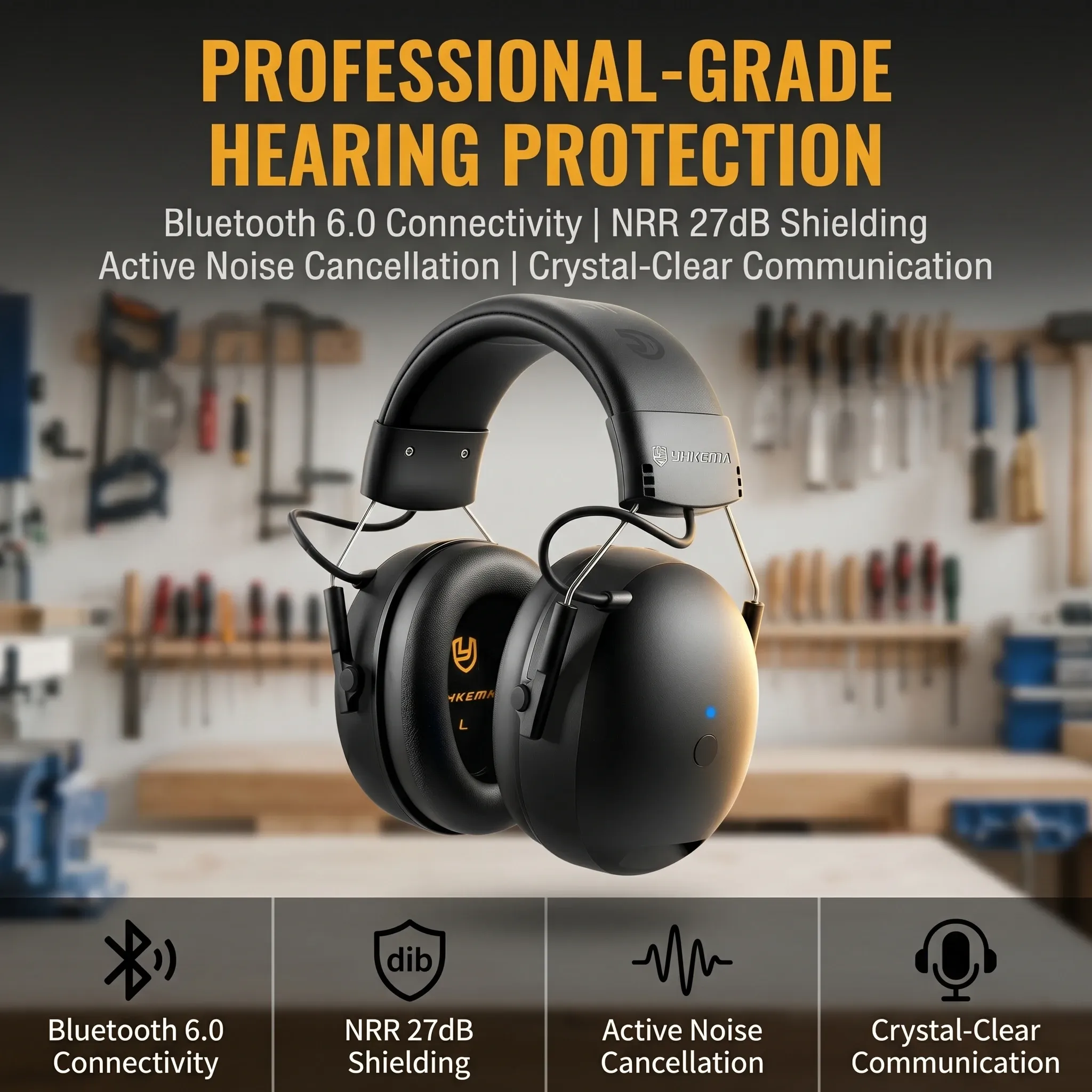 Casque Bluetooth 6.0 avec protection auditive, réduction du bruit et écouteurs rechargeables pour la musique 5