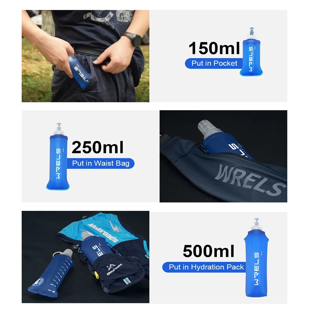 Bouteille d'eau pliable en silicone 150 ml / 250 ml / 500 ml pour extérieur, camping, randonnée et voyage 3