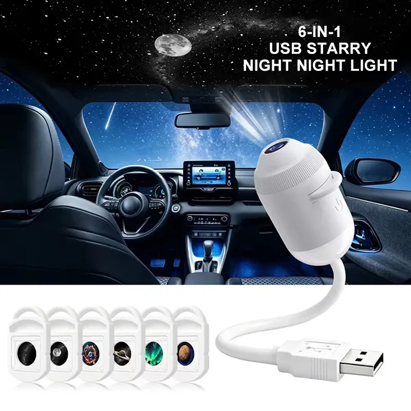 Projecteur de ciel étoilé USB 360° avec lumière d'ambiance Galaxy réglable, idéal pour la voiture, la maison et la chambre, veilleuse romantique 7
