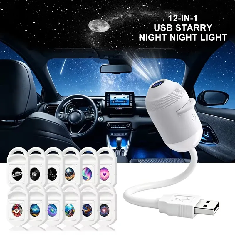 Projecteur de ciel étoilé USB 360° avec lumière d'ambiance Galaxy réglable, idéal pour la voiture, la maison et la chambre, veilleuse romantique 10