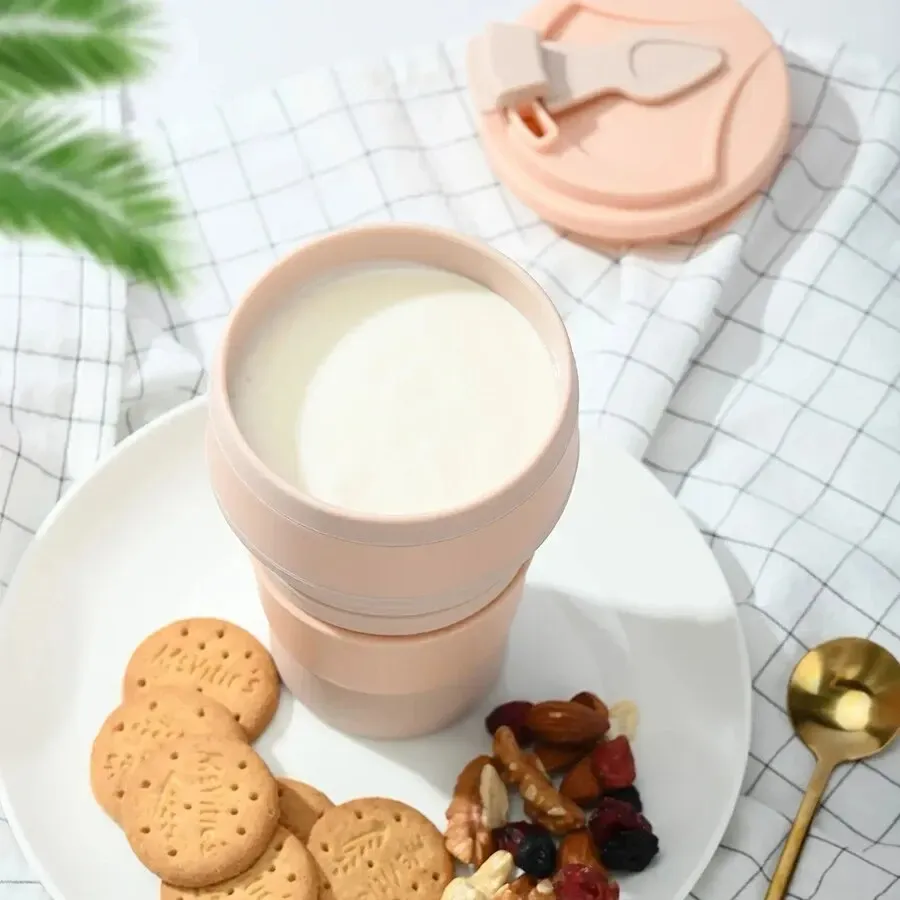 Tasse pliable en silicone de qualité alimentaire avec couvercle, tasse à café portable et réutilisable, adaptée aux voyages et au camping, 350 ml 3