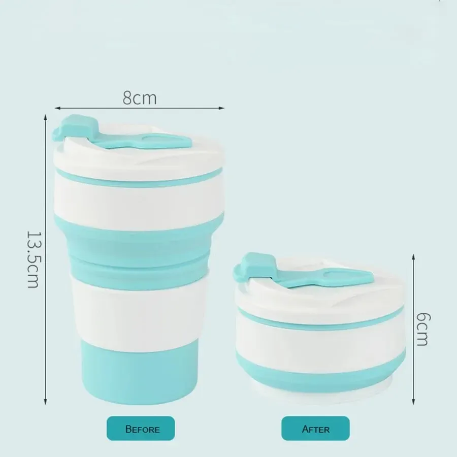 Tasse pliable en silicone de qualité alimentaire avec couvercle, tasse à café portable et réutilisable, adaptée aux voyages et au camping, 350 ml 5