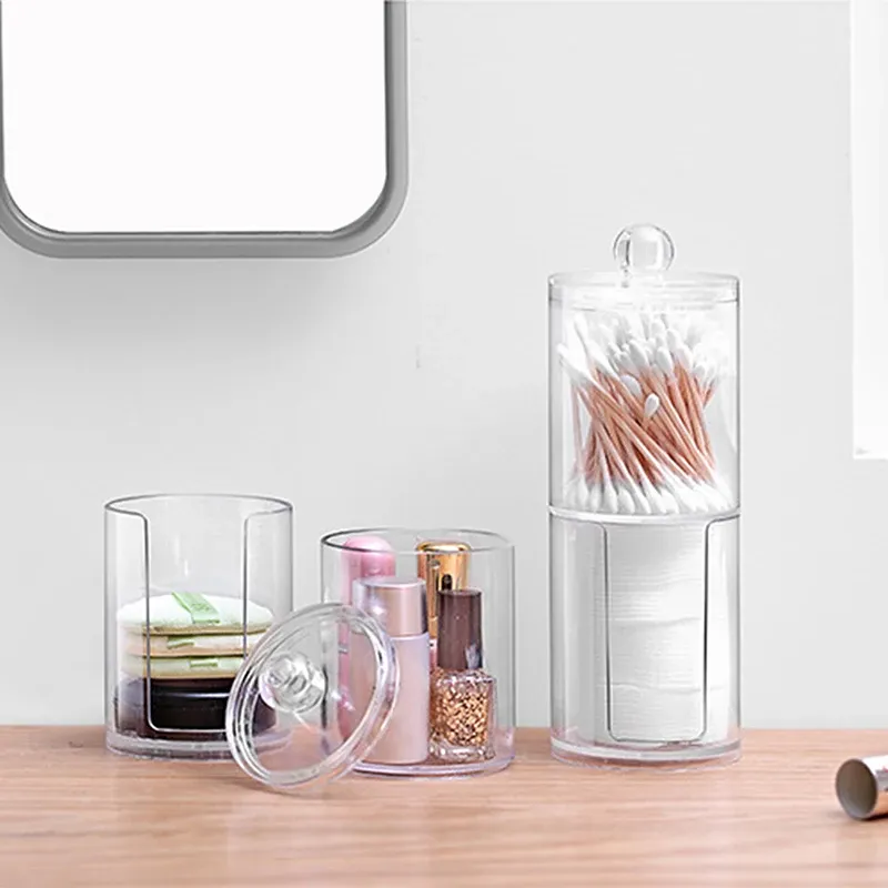 Boîte de rangement transparente en acrylique avec couvercle en bambou, pour cotons-tiges, cosmétiques et bijoux 5