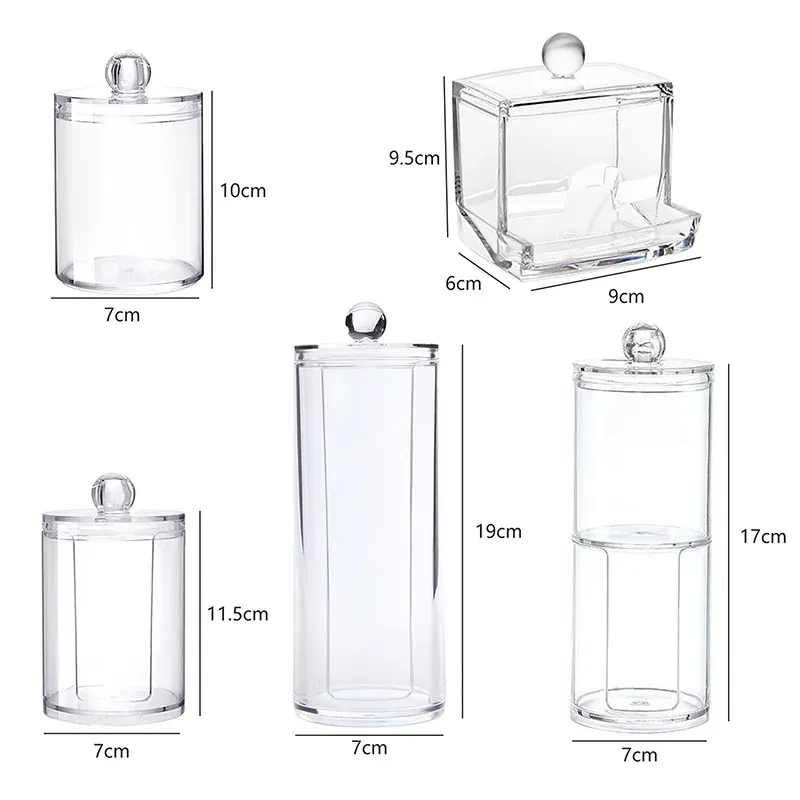 Boîte de rangement transparente en acrylique avec couvercle en bambou, pour cotons-tiges, cosmétiques et bijoux 6