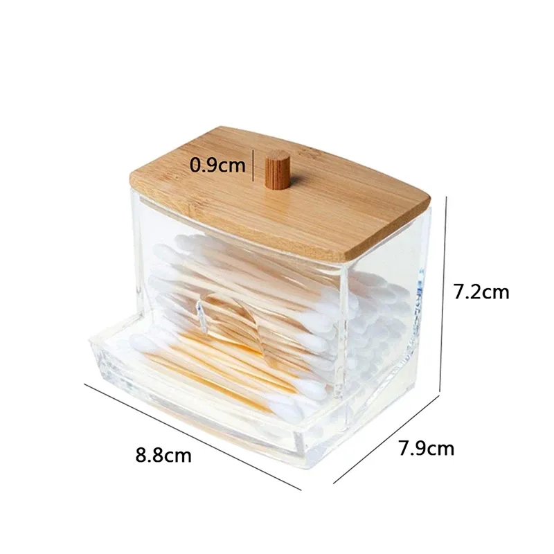 Boîte de rangement transparente en acrylique avec couvercle en bambou, pour cotons-tiges, cosmétiques et bijoux 16