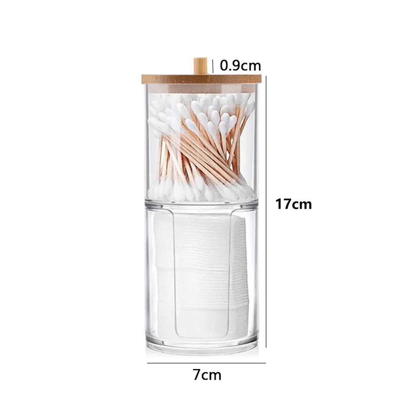 Boîte de rangement transparente en acrylique avec couvercle en bambou, pour cotons-tiges, cosmétiques et bijoux 15