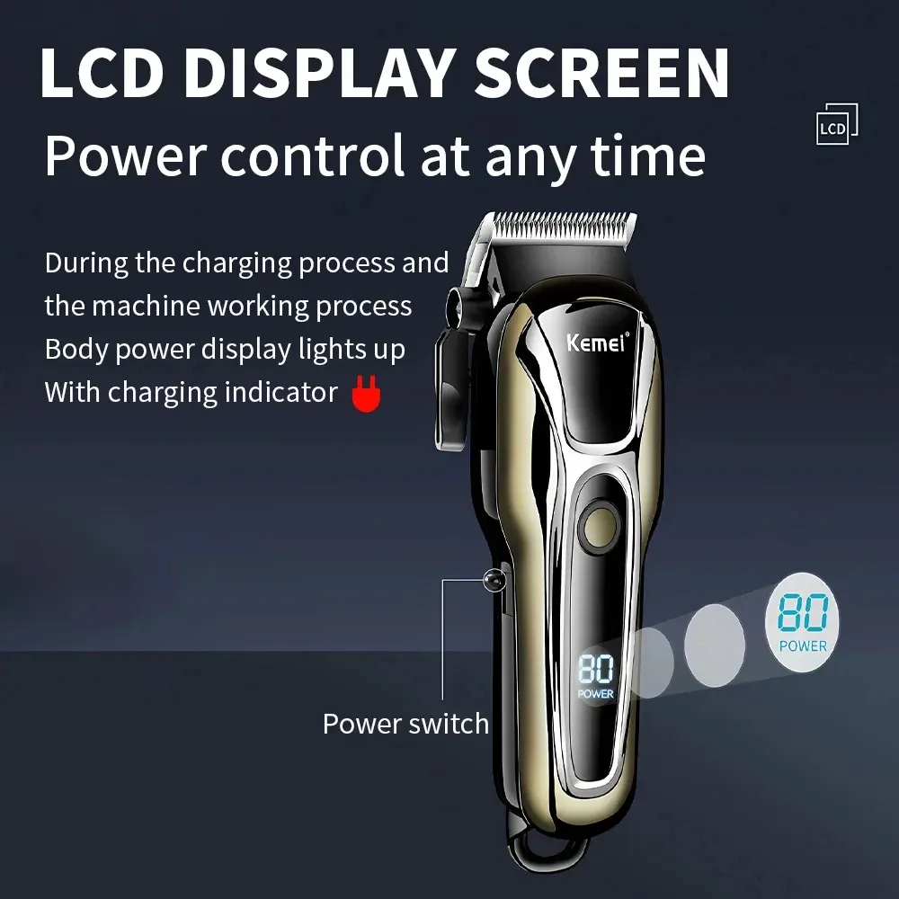 Tondeuse à cheveux électrique professionnelle sans fil Kemei KM-PG1990A, rechargeable par USB, pour hommes 3