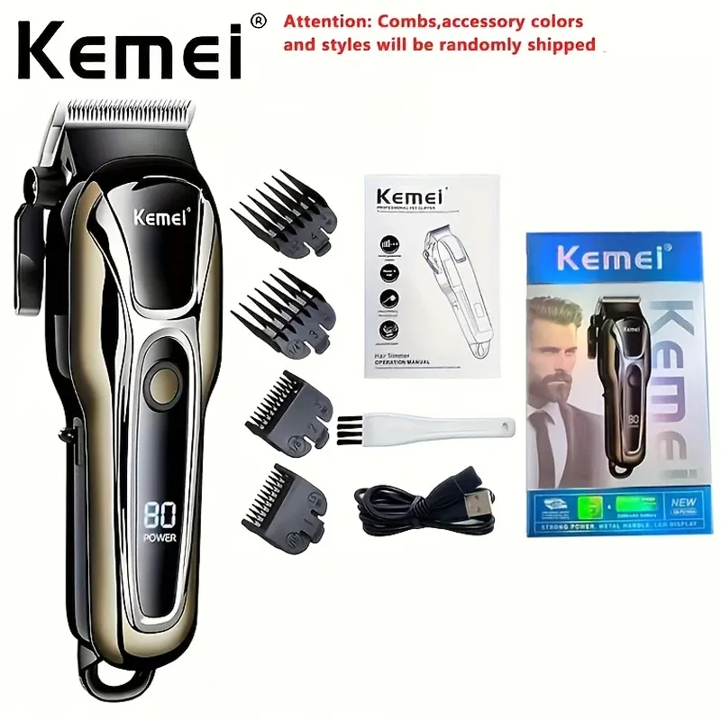 Tondeuse à cheveux électrique professionnelle sans fil Kemei KM-PG1990A, rechargeable par USB, pour hommes - Image 1