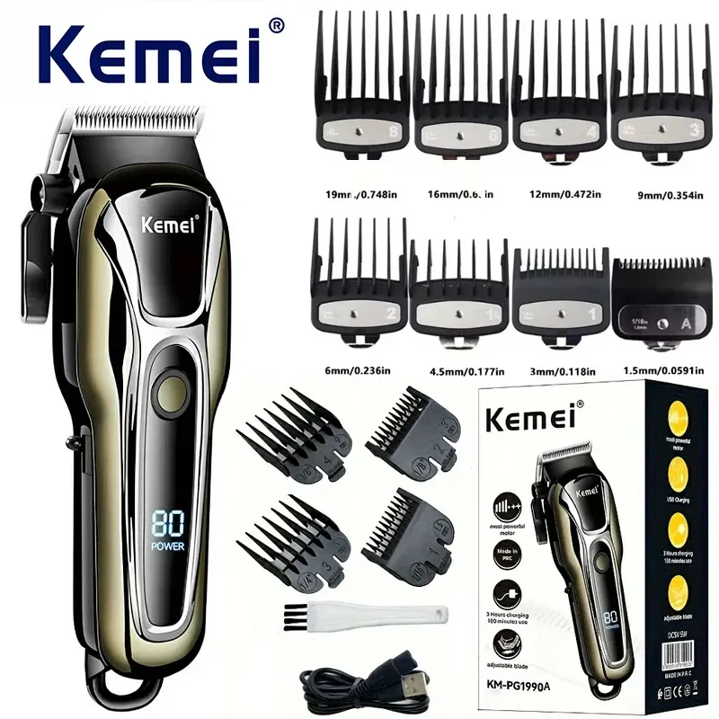 Tondeuse à cheveux électrique professionnelle sans fil Kemei KM-PG1990A, rechargeable par USB, pour hommes 10