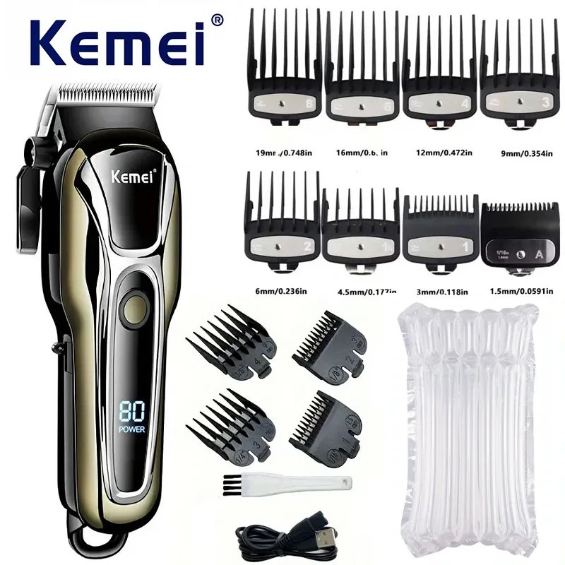 Tondeuse à cheveux électrique professionnelle sans fil Kemei KM-PG1990A, rechargeable par USB, pour hommes 9