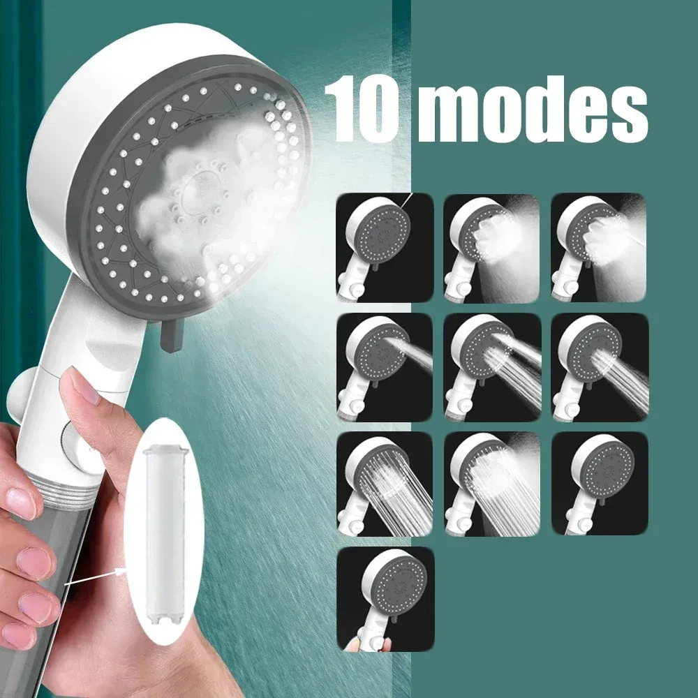 Pommeau de douche haute pression avec filtre, 10 modes, arrêt une touche, économie d'eau 5