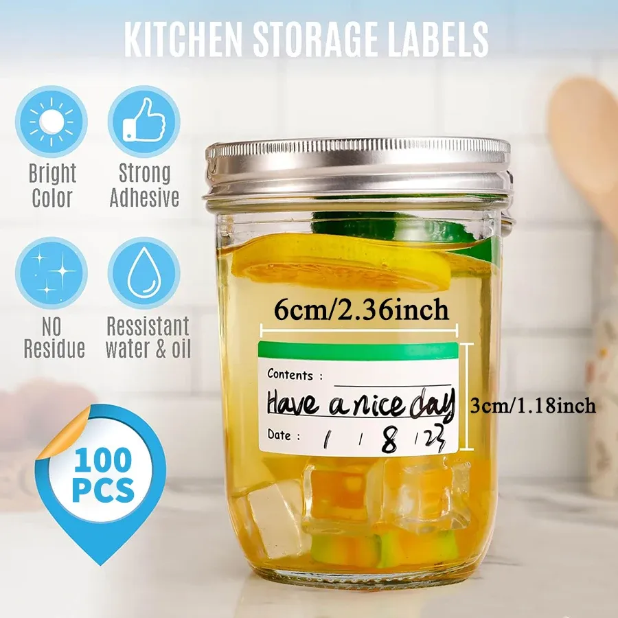 Étiquettes alimentaires pour congélateur, lot de 100, autocollants amovibles pour conservation des aliments et récipients 2