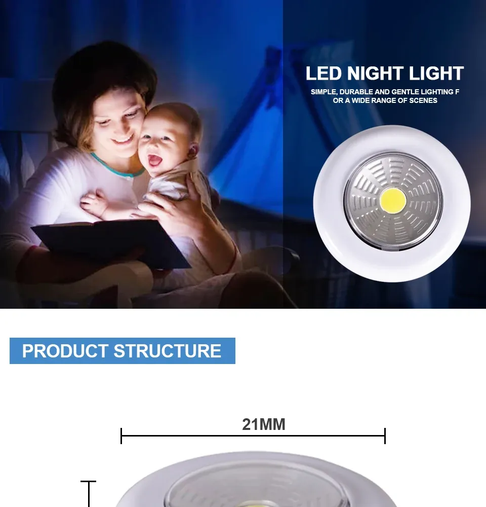 Veilleuse LED tactile sans fil, vue de face