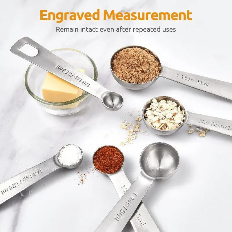 Cuillères doseuses en acier inoxydable de qualité alimentaire, mesure précise pour sucre, café, épices et cuisson, lot de 6 4