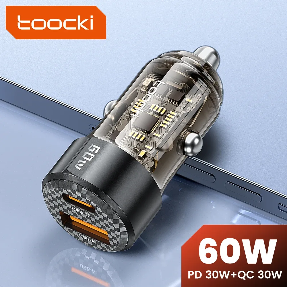 Chargeur de voiture Toocki 60 W, 30 W USB-A + USB-C PD 30 W, chargeur rapide pour téléphones portables, adaptateurs universels pour Xiaomi