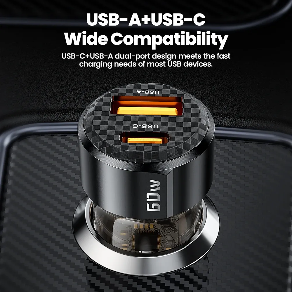 Chargeur de voiture Toocki 60 W, 30 W USB-A + USB-C PD 30 W, chargeur rapide pour téléphones portables, adaptateurs universels pour Xiaomi 4