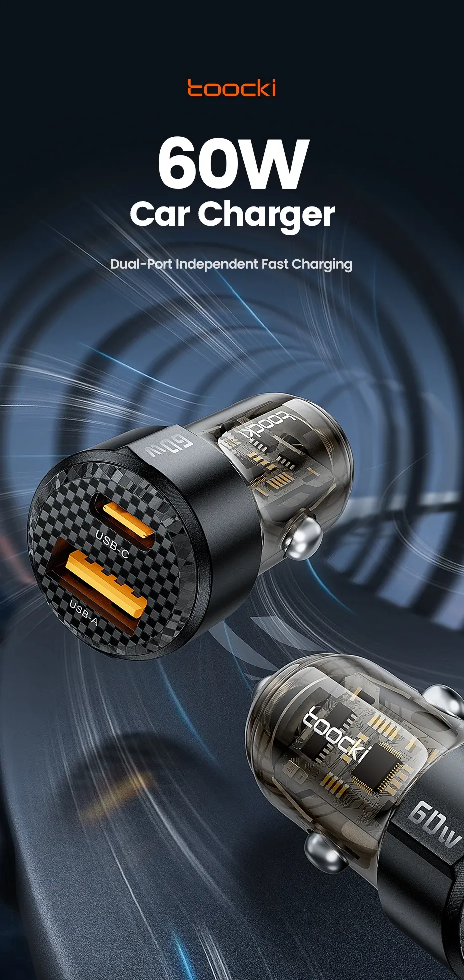Chargeur de voiture Toocki, vue d'ensemble du produit