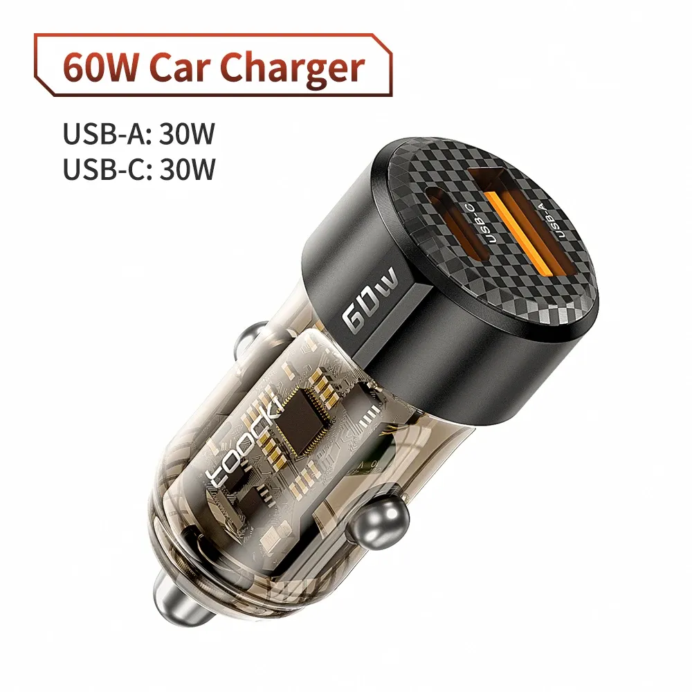 Chargeur de voiture Toocki 60 W, 30 W USB-A + USB-C PD 30 W, chargeur rapide pour téléphones portables, adaptateurs universels pour Xiaomi 7