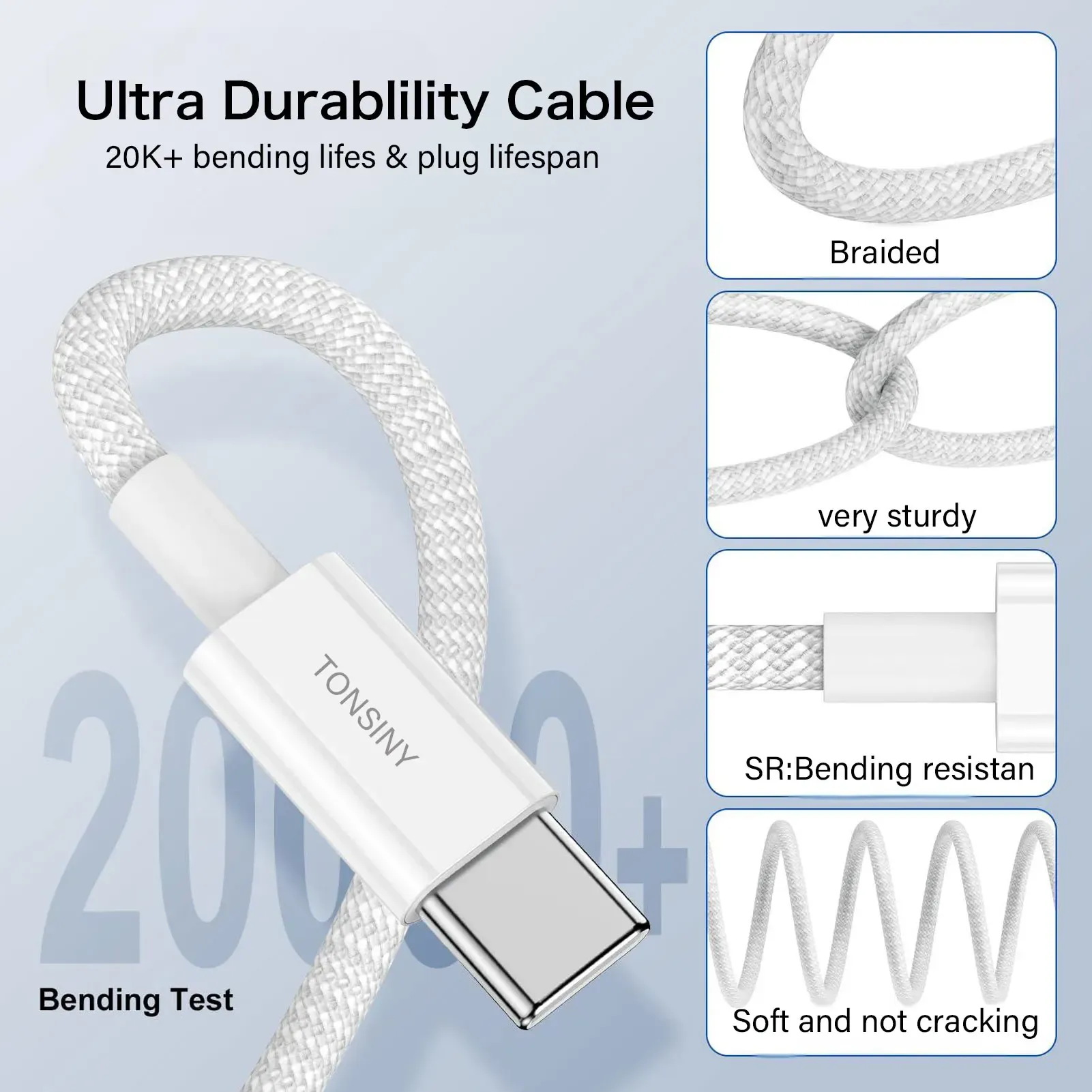 Câble USB-C tressé à charge rapide PD 60W pour iPhone 15, 16 et 17 Pro Max, Huawei, Xiaomi et Samsung 3