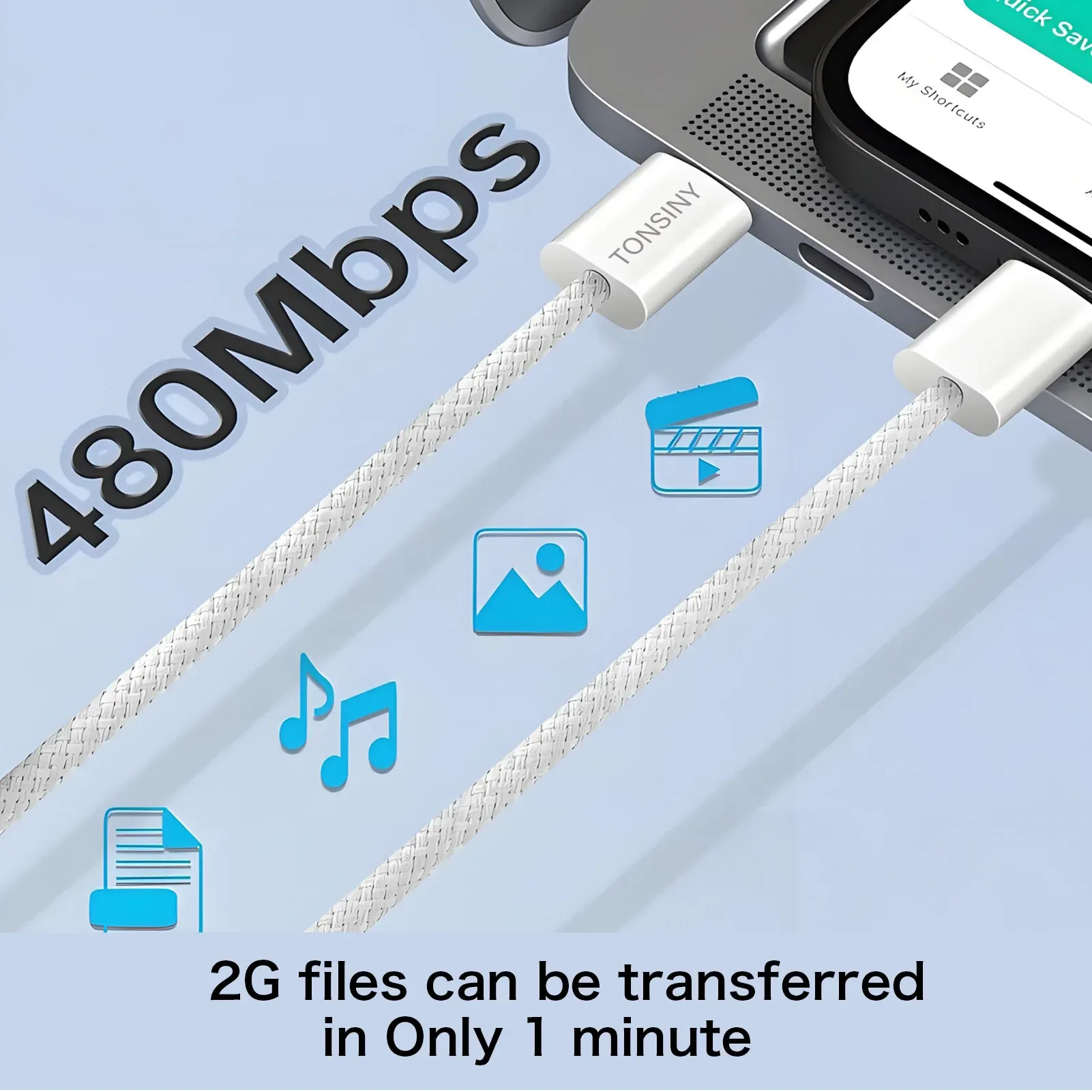 Câble USB-C tressé à charge rapide PD 60W pour iPhone 15, 16 et 17 Pro Max, Huawei, Xiaomi et Samsung 5