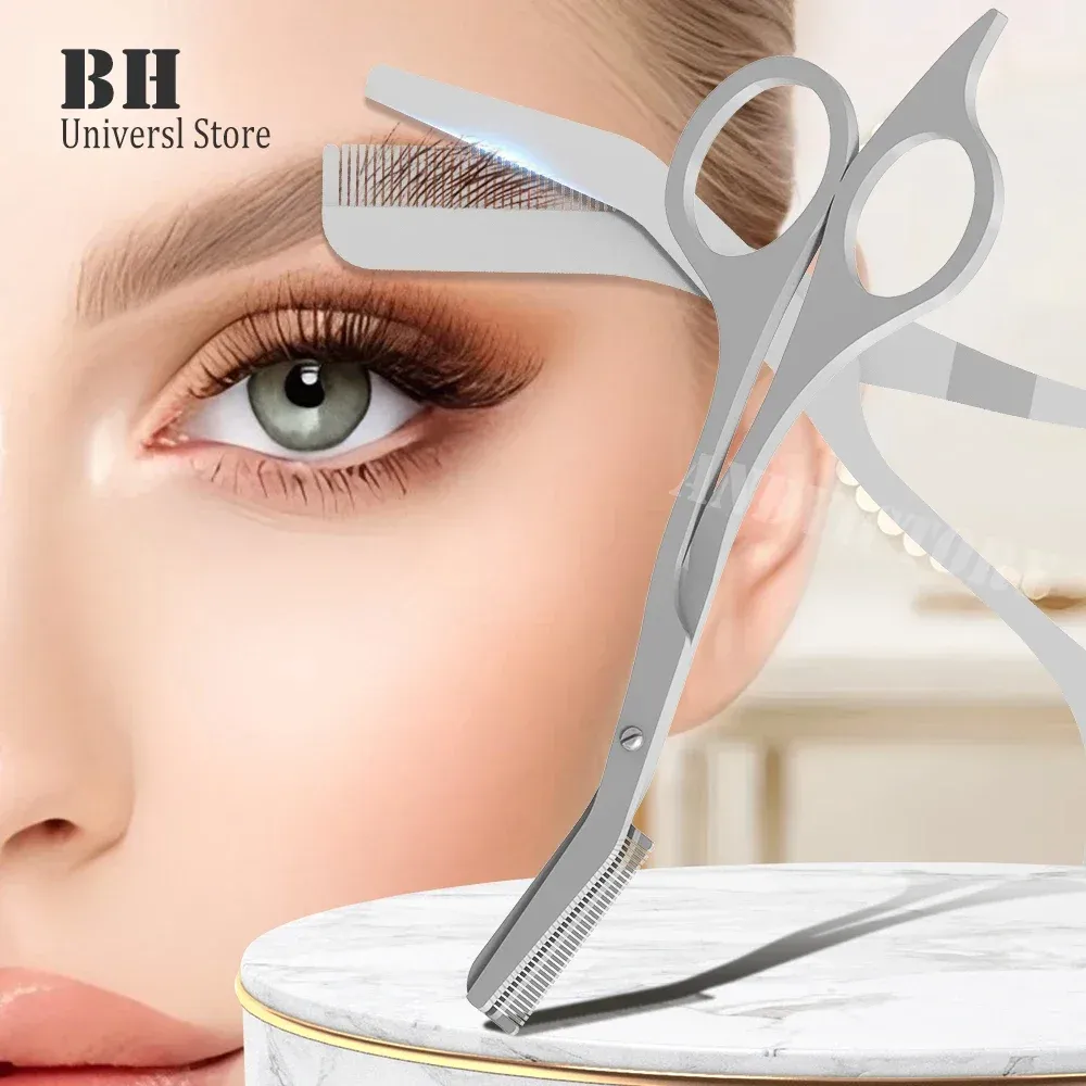 Ciseaux à sourcils professionnels en acier inoxydable avec peignes, kit de taille-sourcils 1 pièce 3