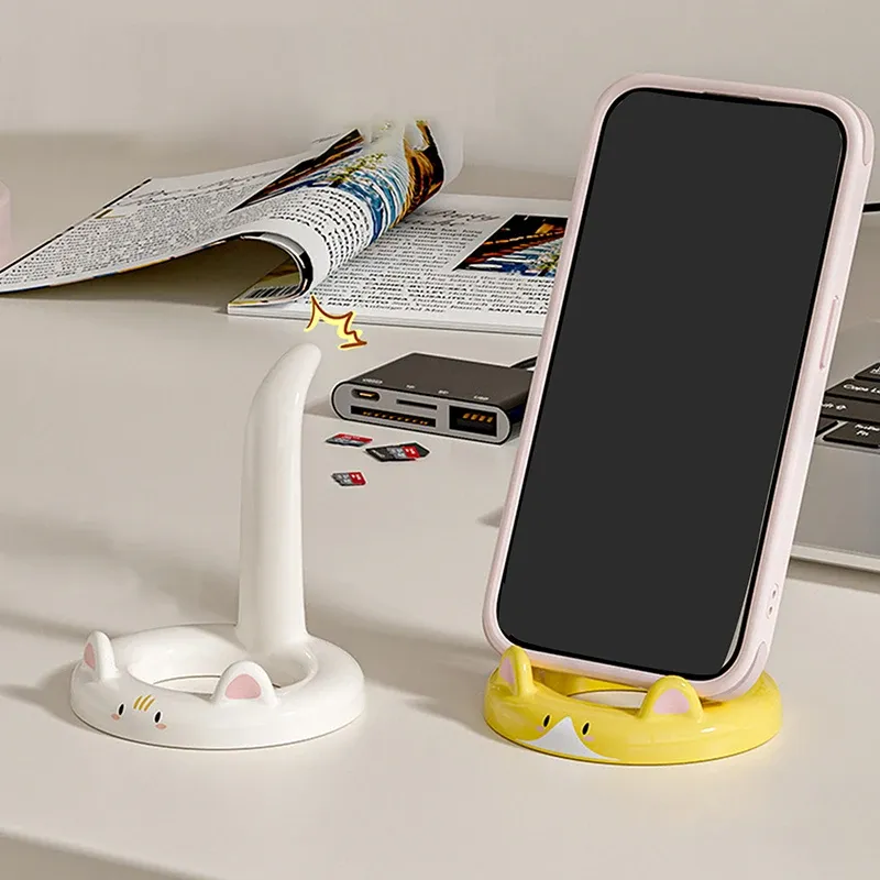 Support de téléphone portable chat de dessin animé mignon, mini support de bureau créatif, utilisable comme décoration 6