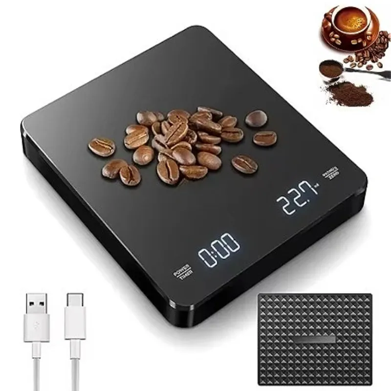 Balance à café électronique avec coussin en silicone, balance numérique avec minuteur, écran LED et recharge USB, idéale pour le café à domicile - Image 1