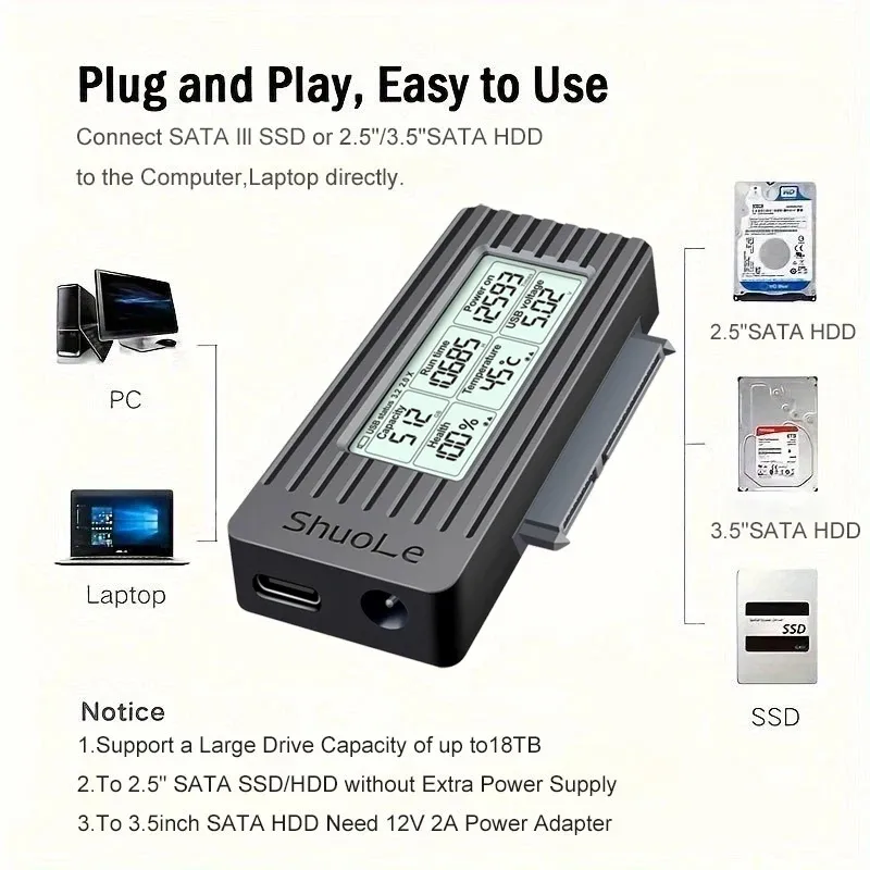 Adaptateur USB vers SATA, câble convertisseur USB 3.2 / 3.0 vers SATA pour disque dur SSD et HDD 2,5 pouces 5