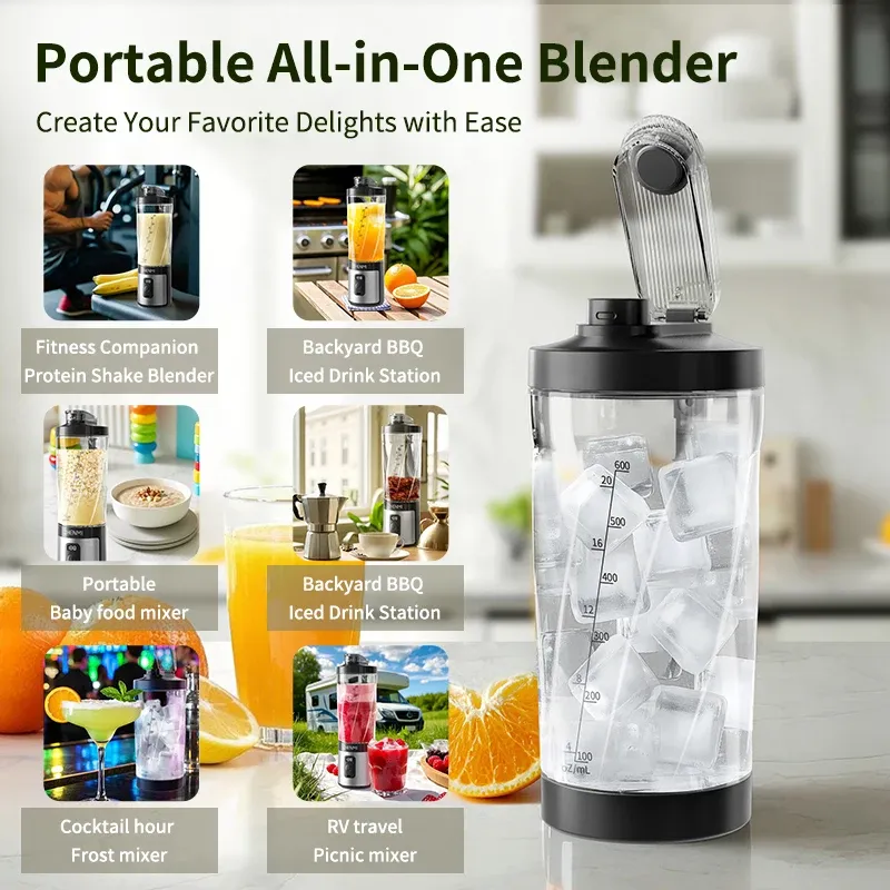 Mélangeur portable à glace, haute vitesse, 600 ml, pour smoothies, shakes, préparation culinaire et mélanges glacés 6