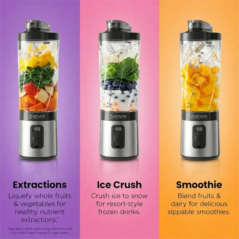 Mélangeur portatif en utilisation pour préparer un smoothie
