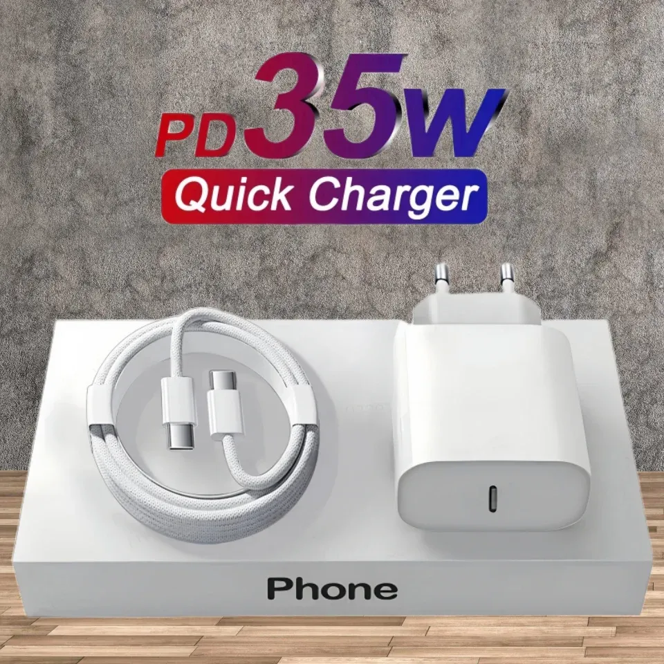 Chargeur rapide PD 35W pour iPhone 11, 12, 13, 14, 15 Pro Max, avec câble de charge rapide USB-C pour iPhone 15 Plus