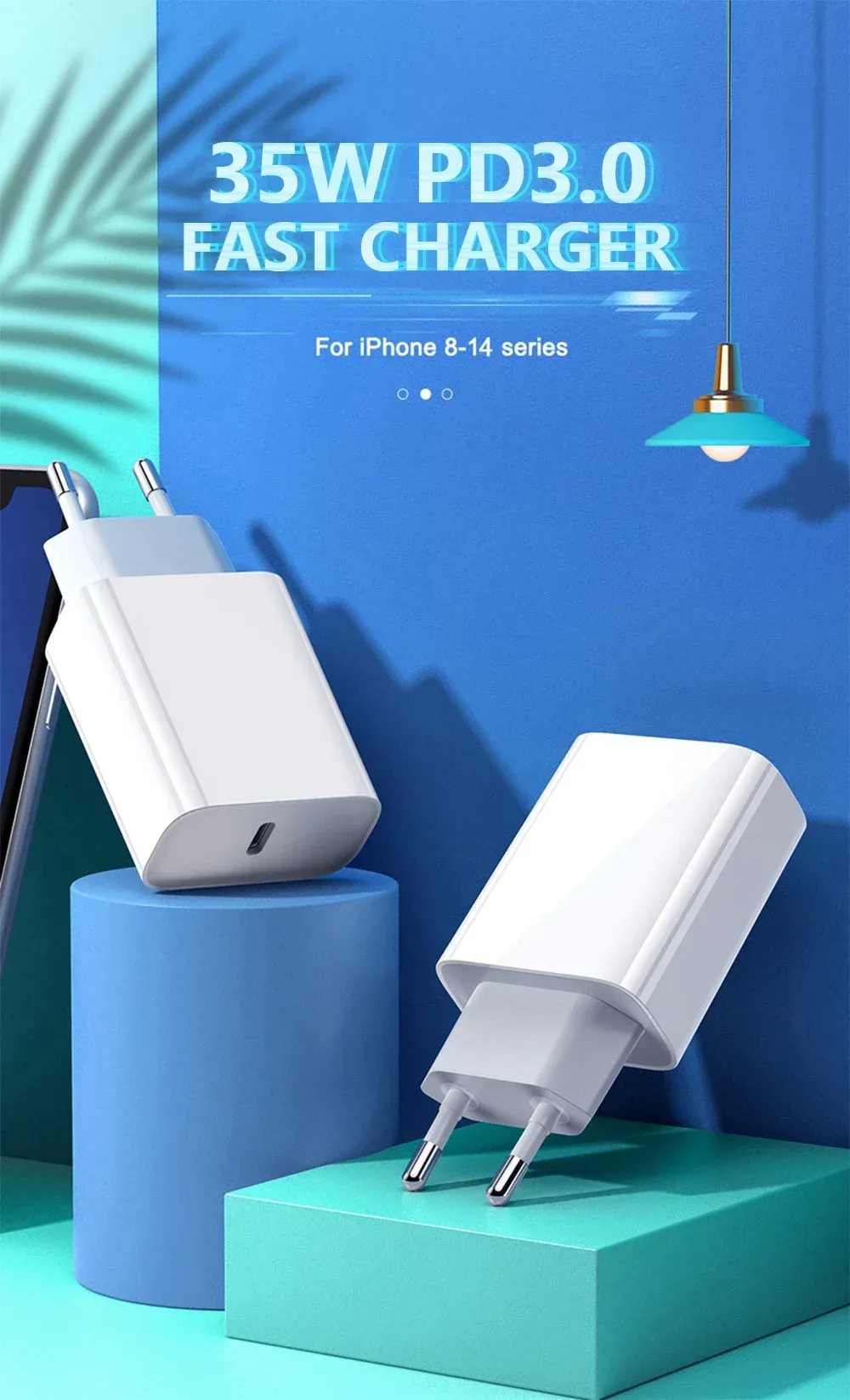 Chargeur rapide 35 W pour iPhone, vue d'ensemble
