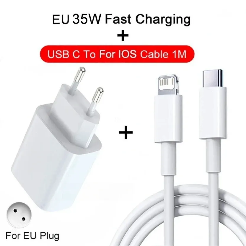 Chargeur rapide PD 35W pour iPhone 11, 12, 13, 14, 15 Pro Max, avec câble de charge rapide USB-C pour iPhone 15 Plus 11