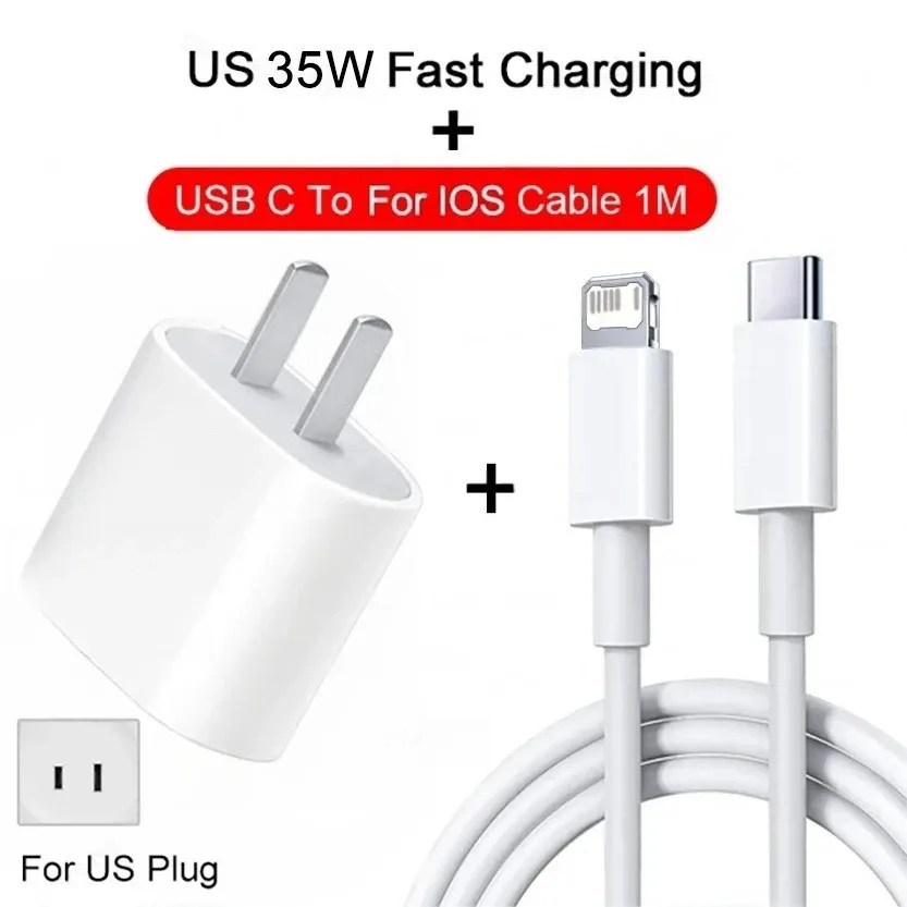 Chargeur rapide PD 35W pour iPhone 11, 12, 13, 14, 15 Pro Max, avec câble de charge rapide USB-C pour iPhone 15 Plus 12