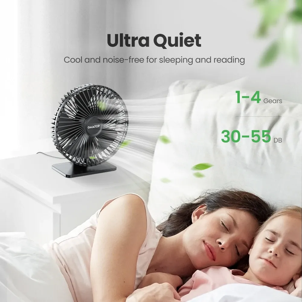 GAIATOP Ventilateur de bureau USB portable, rotation à 90°, silencieux, 3 vitesses réglables, ultra silencieux, idéal pour le bureau et la maison 3
